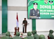 Jelang HUT Ke- 77 Korem 043/Gatam Tahun 2024 Anggota Korem Donor Darah